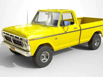 Ford Classic F100 pickup 1976 New Yellow Low-poly 3D model