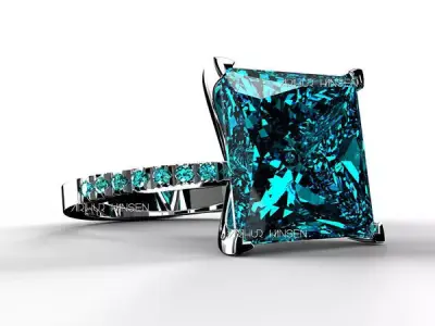 3D model Solitaire Fancy-SL Ring with Princess Cut Gemstone 3D print model