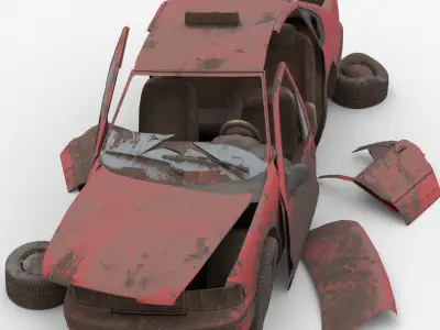 8k abandoned cars destroyed vehicles Low-poly 3D model