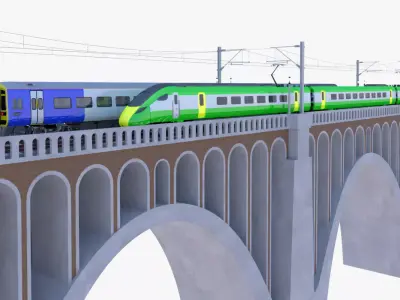 Viaduct with UK trains 3D model