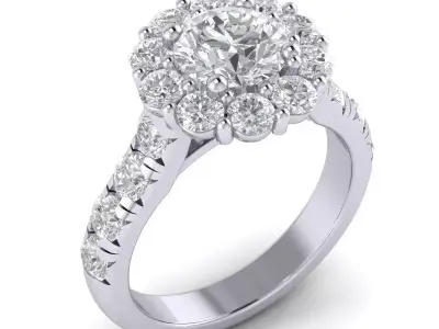 HALO-ER-822 diamond halo engagement ring 3D print model