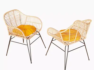 Cozy Wood Chair with Orange Velvet Cushion 3D model
