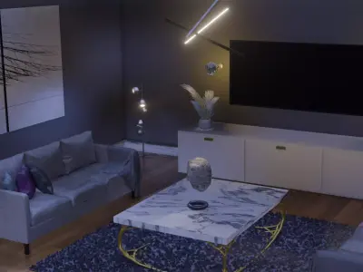 THE ROOM living with furniture and tv 3D model
