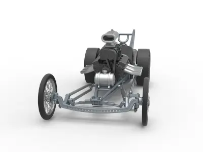 Front engine old school dragster with V8 Version 3 Scale 1 to 25 3D print model