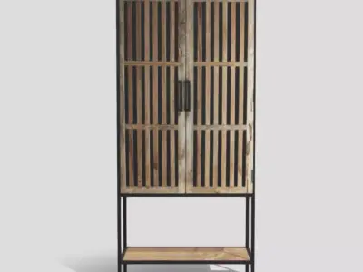 Industrial wooden rectangular closet with black metal structure 3D model