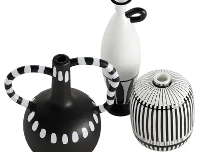 Celvin Black and White Stripe Abstract Resin Vase Collection 3D model