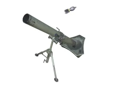 08-mortar-gun model 3d game ready model Low-poly 3D model Low-poly 3D model