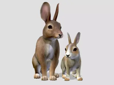 Rabbit Family Low-poly 3D model