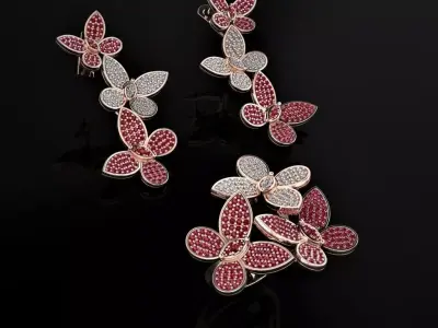 Butterfly Ring and Earrings 3D print model