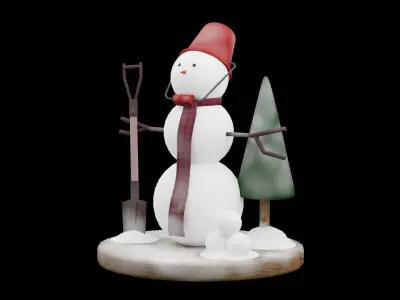 Christmas Snow Man Low-poly 3D model