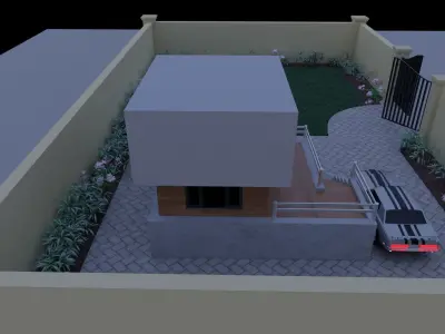 A modern house with big beautiful garden 3D model
