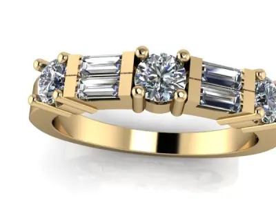 VINTAGE  BAGUETTE AND ROUND DIAMOND WEDDING BAND 3D print model 3D print model