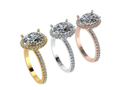 Ring023 oval halo engagement ring gold 3D print model