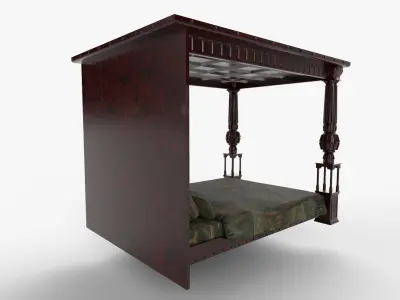 Renaissance style bed 1 Low-poly 3D model