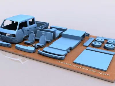 VOLKSWAGEN T3 TRANSPORTER PICKUP DOBLE CAB 1979 3D print model