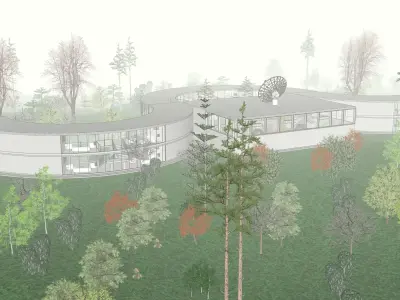 3D design of a research center in the mountains Low-poly 3D model