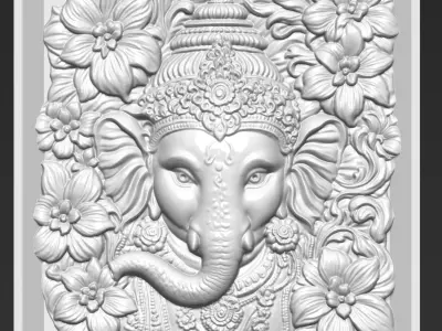 Ganesha Head with Flowers Background A3 3D print model