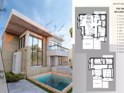 Modern Duplex Villa 4-  265 SQM  Full Package 3D model