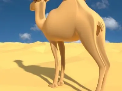 Camel cartoon in desert 3D model