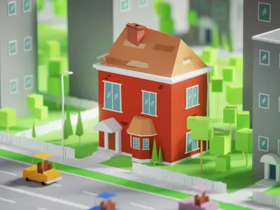 Cute Red House Low-poly 3D model