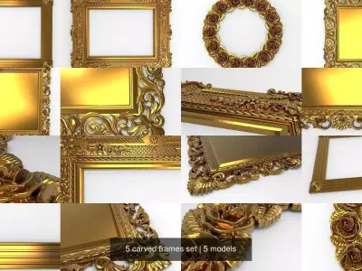 5 carved frames set 3D Model Collection buy