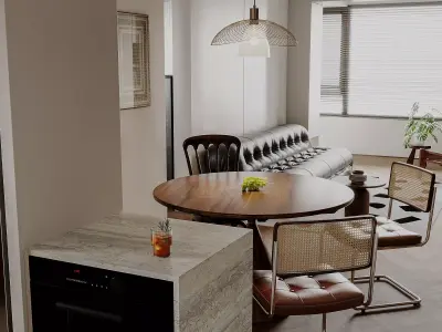 Modern living room dining room interior scenes 196 3D model