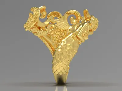 Luxury yellow gold mermaid ring model jr00108 3D print model
