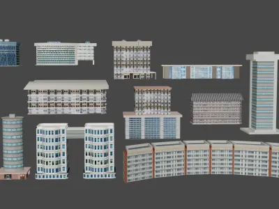 11 City Buildings Pack Low-poly 3D model
