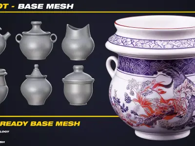 50 Pot Base Mesh - VOL 05 - Game Ready Low-poly 3D model