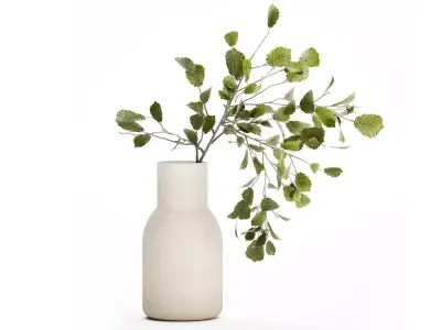 Green Floral Bouquet Of Branches With Leaves Vase 545 3D model