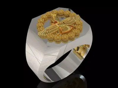 Square Signet Ring with Crowned Eagle Motif mr0302 3D print model