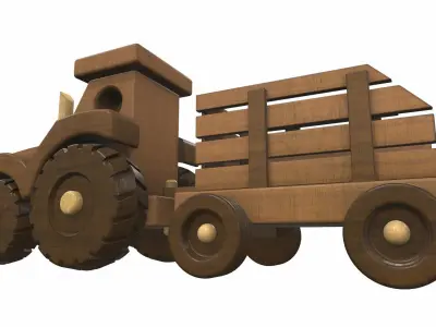 Wooden tractor and trailer toy 2 Free 3D model