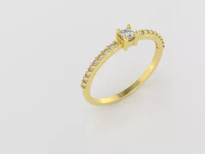 Solitaire ring with side stones 3D print model