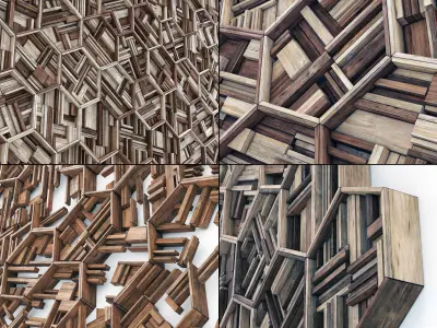 Hexagon panel wood rail frame n2 3D model