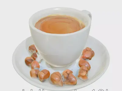 Minimalist Ceramic Coffee Cup with Brazil Nuts Display Low-poly 3D model