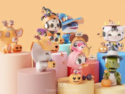 Art Toy Animal Alphabet Set 1 A-H Halloween Character3D Low-poly 3D print model