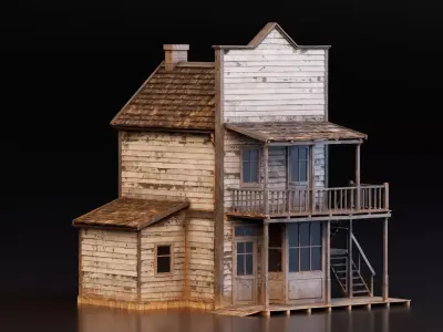 Old Western Wooden House Low-poly 3D model