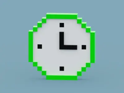 Voxel Green Clock Low-poly 3D model