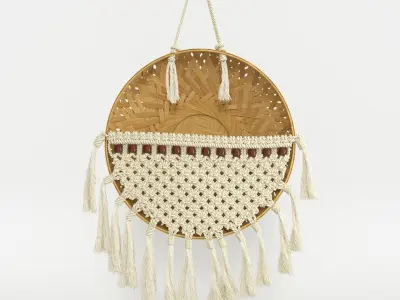  Bohemian Fringed Knotted Basket Wall Hanging 3D model