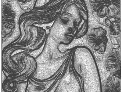 Girl with flowers in background CNC bas-relief 3Dmodel wallart 3D print model