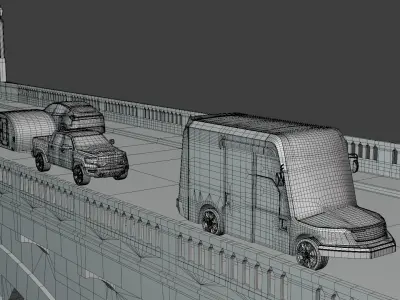 Bridge with RAM Tesla and Oshkosh van 3D model