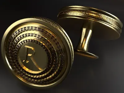 Luxury Cufflink with alphabet R 3D print model