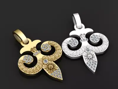gold floral pendant 3D printable model  3D print model