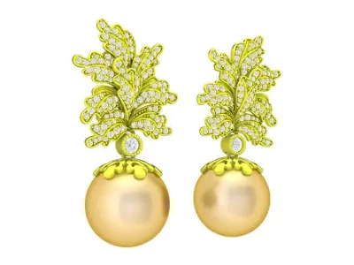 A7810 Luxury Diamond Leaf Pearl Earrings 3D Model 3D print model