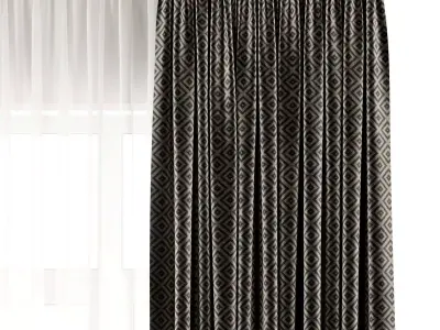 Curtain with rod 47 ptternend curtain HBH Low-poly 3D model