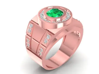 Luxury Men Signet Ring with Round Center Stone  2150 3D print model