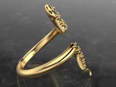 snake low poly ring whit gems adjustable  3D print model