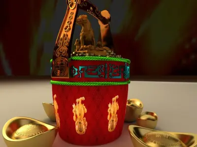 Chinese gold ingot bucket 3D model