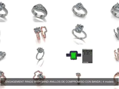 ENGAGEMENT RINGS WITH BAND-ANILLOS DE COMPROMISO CON BANDA 3D Model Pack