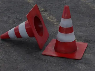 Road Cone - Low Poly Old Orange Basic Game Ready Low-poly 3D model